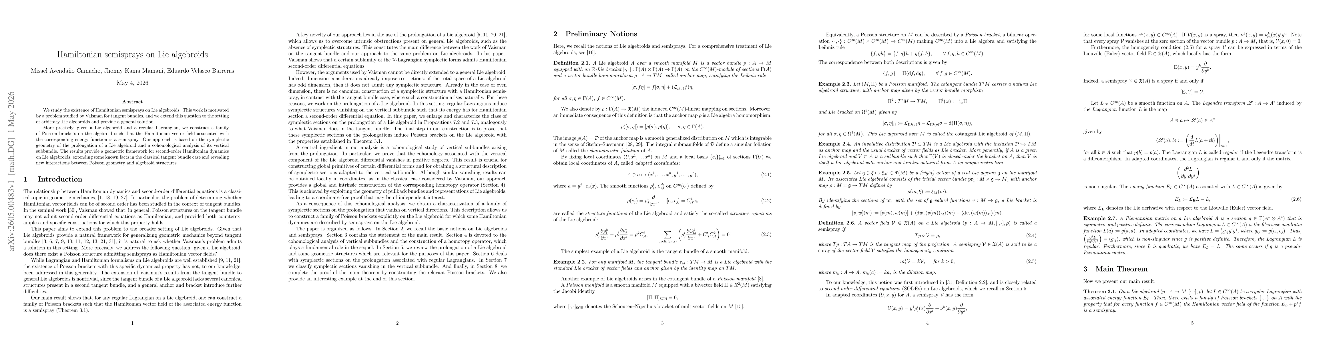 Thumbnail for Hamiltonian semisprays on Lie algebroids