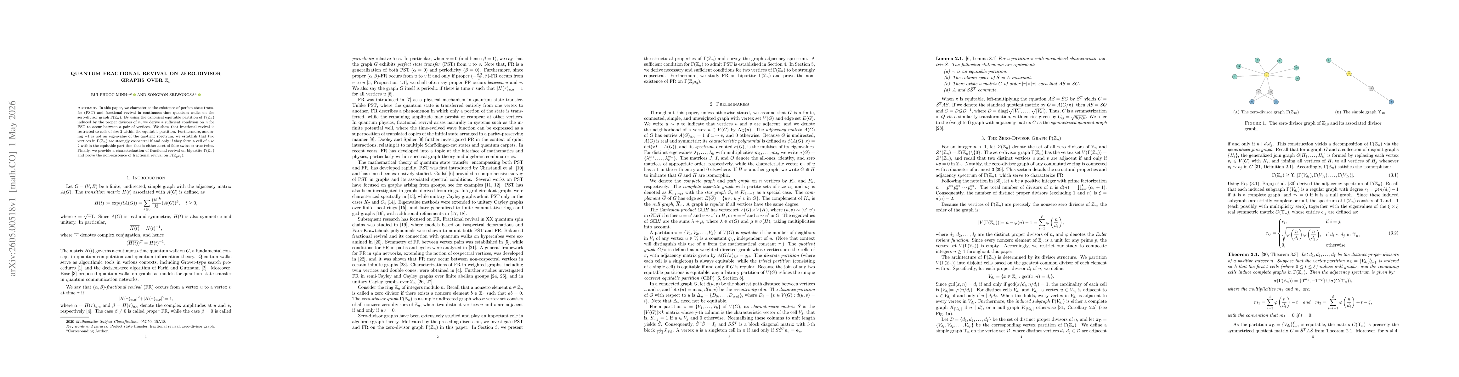 Thumbnail for Quantum fractional revival on zero-divisor graphs over $\mathbb{Z}_n$