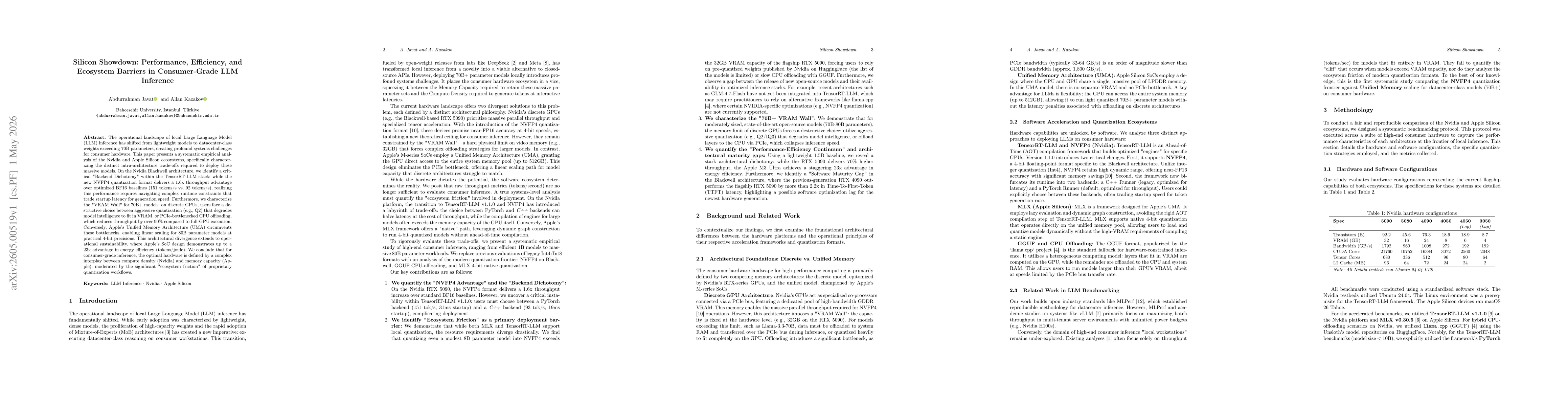 Thumbnail for Silicon Showdown: Performance, Efficiency, and Ecosystem Barriers in Consumer-Grade LLM Inference