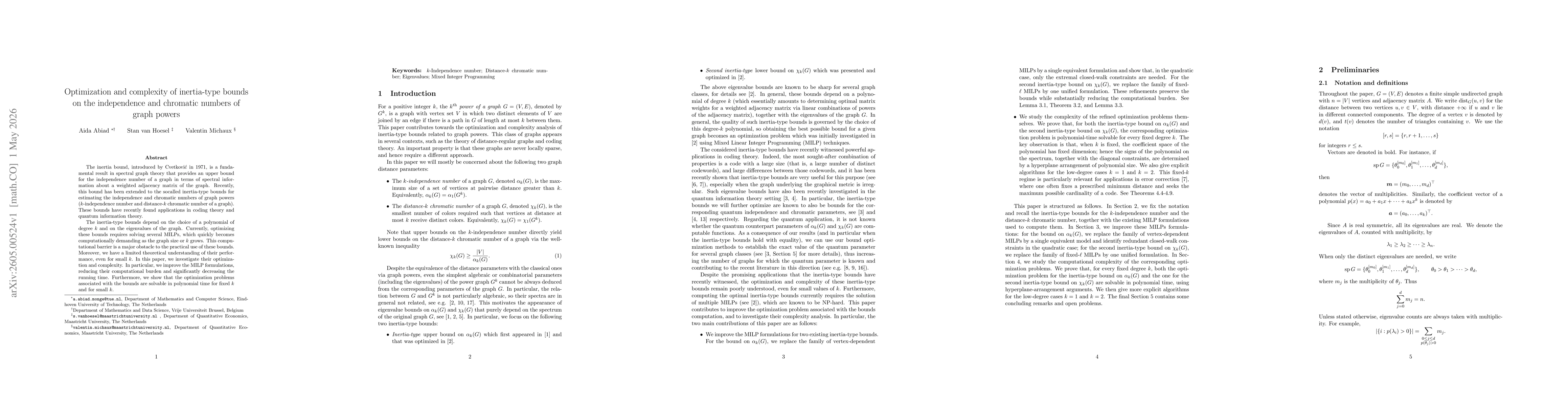 Thumbnail for Optimization and complexity of inertia-type bounds on the independence and chromatic numbers of graph powers
