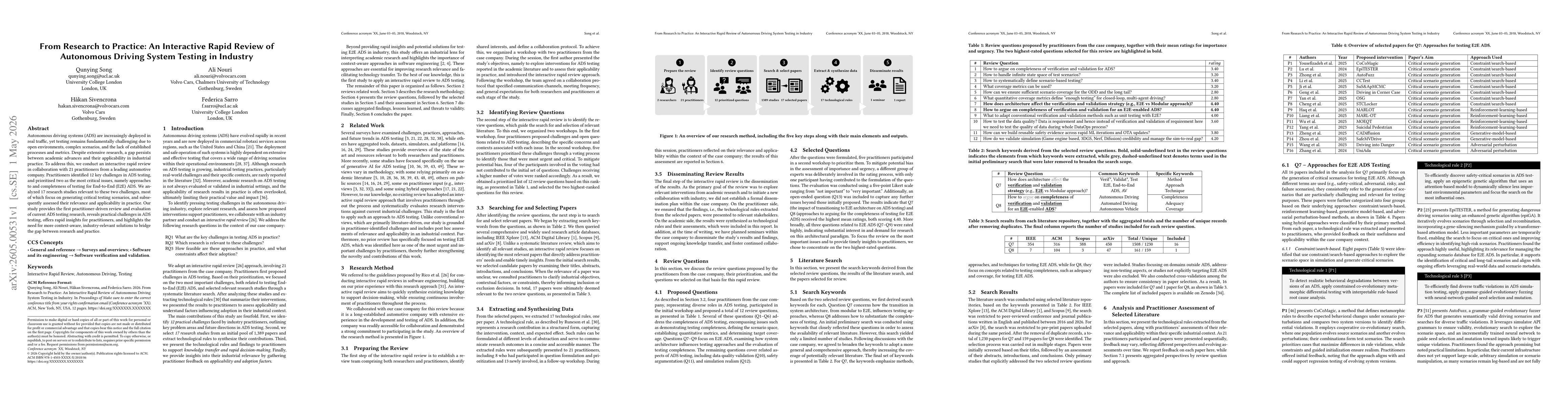 Thumbnail for From Research to Practice: An Interactive Rapid Review of Autonomous Driving System Testing in Industry