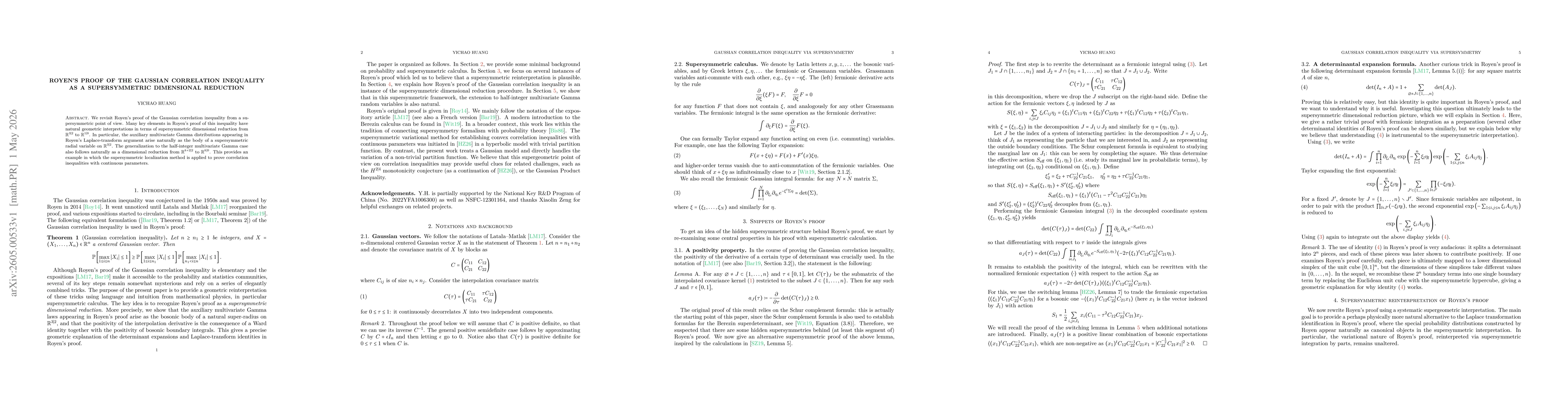 Thumbnail for Royen's proof of the Gaussian correlation inequality as a supersymmetric dimensional reduction