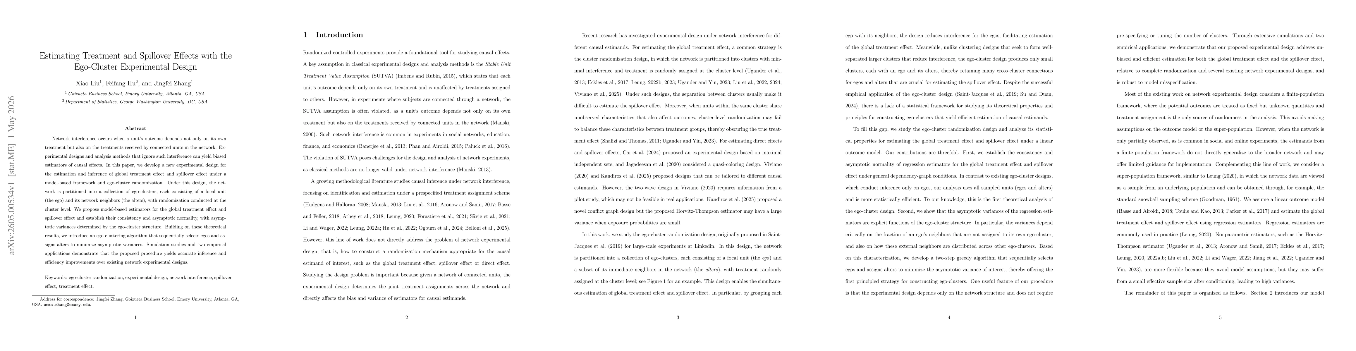 Thumbnail for Estimating Treatment and Spillover Effects with the Ego-Cluster Experimental Design
