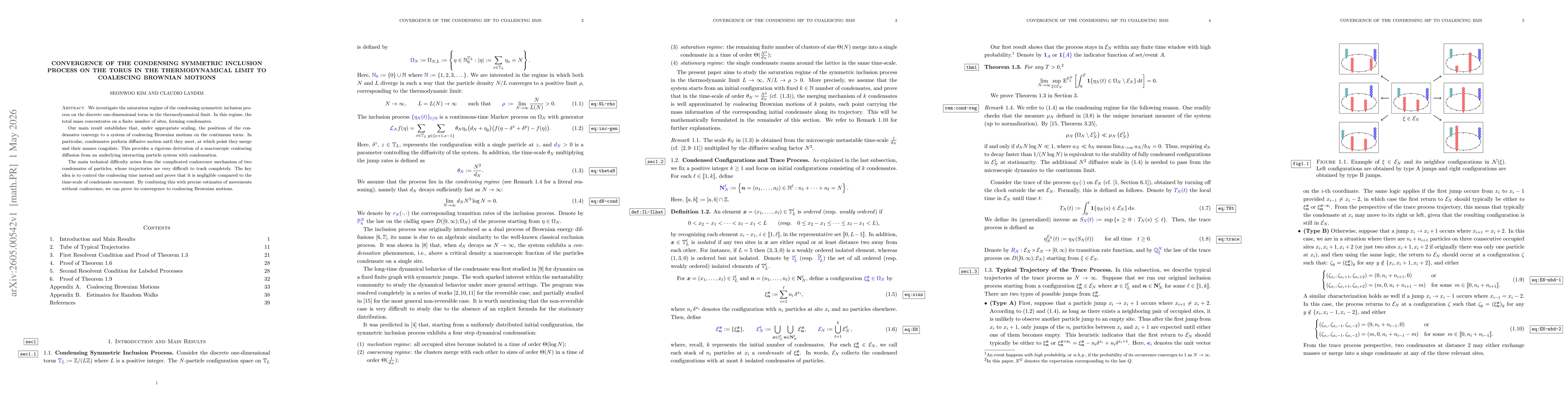 Thumbnail for Convergence of the Condensing Symmetric Inclusion Process on the Torus in the Thermodynamical Limit to Coalescing Brownian Motions