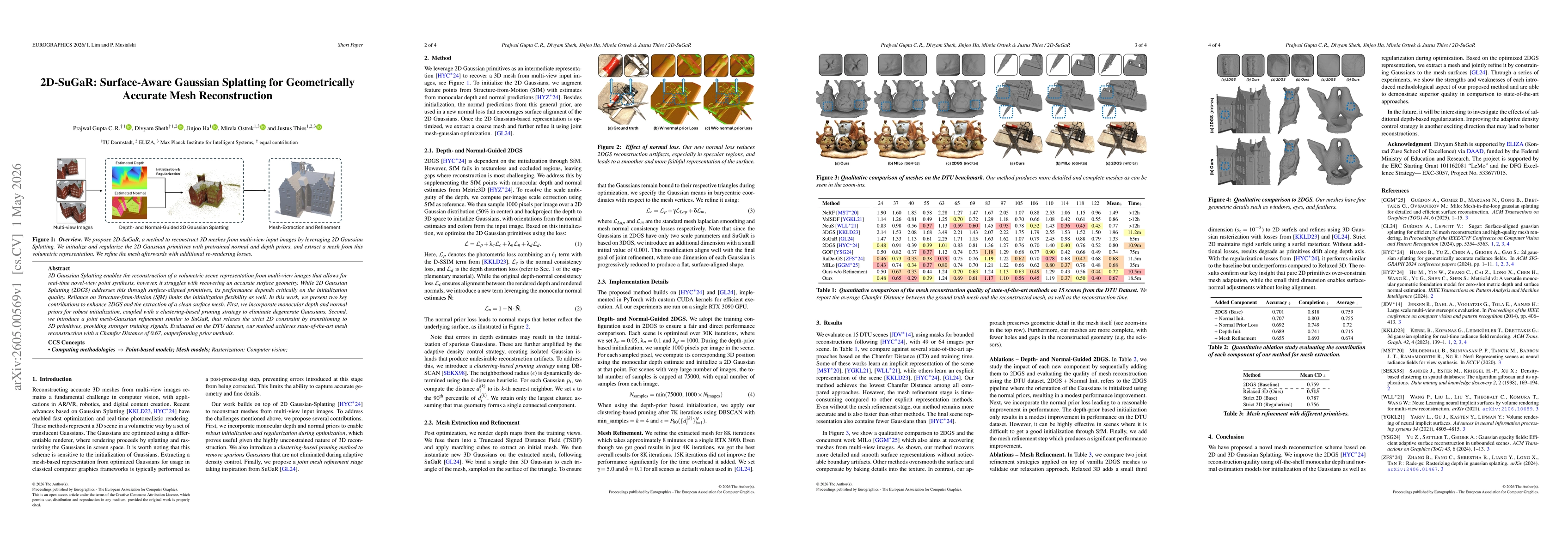 Thumbnail for 2D-SuGaR: Surface-Aware Gaussian Splatting for Geometrically Accurate Mesh Reconstruction