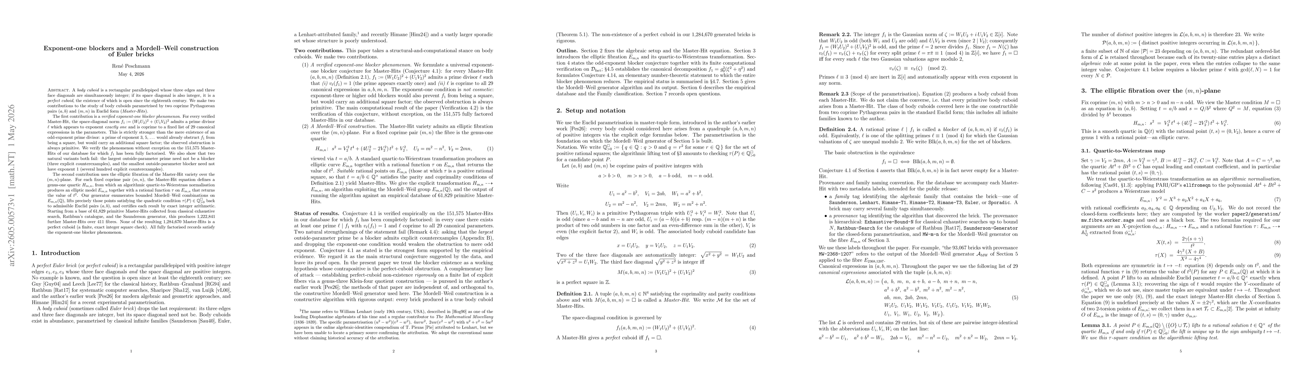 Thumbnail for Exponent-one blockers and a Mordell-Weil construction of Euler bricks