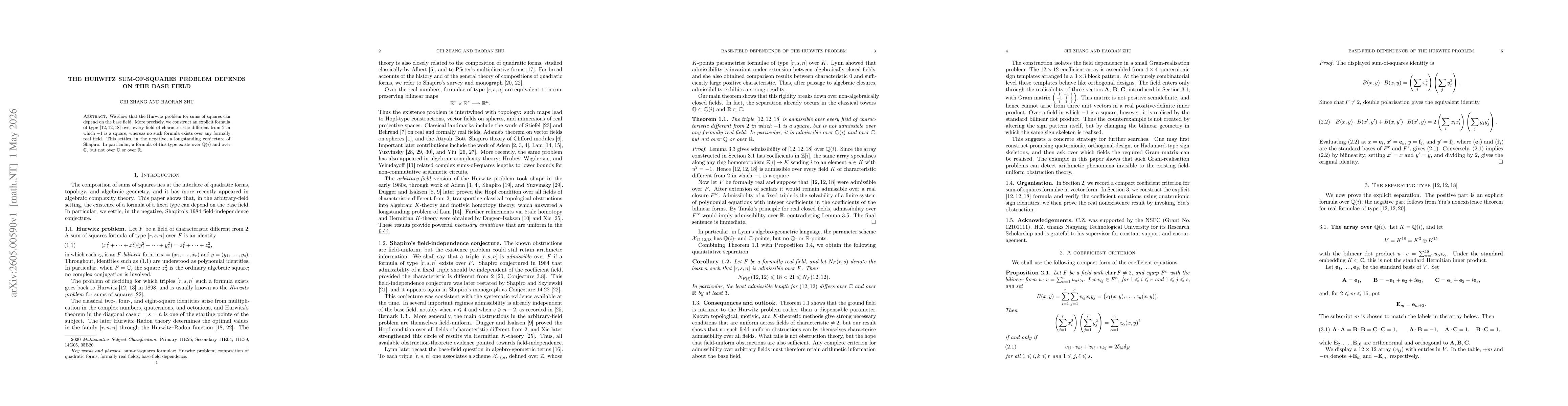 Thumbnail for The Hurwitz sum-of-squares problem depends on the base field