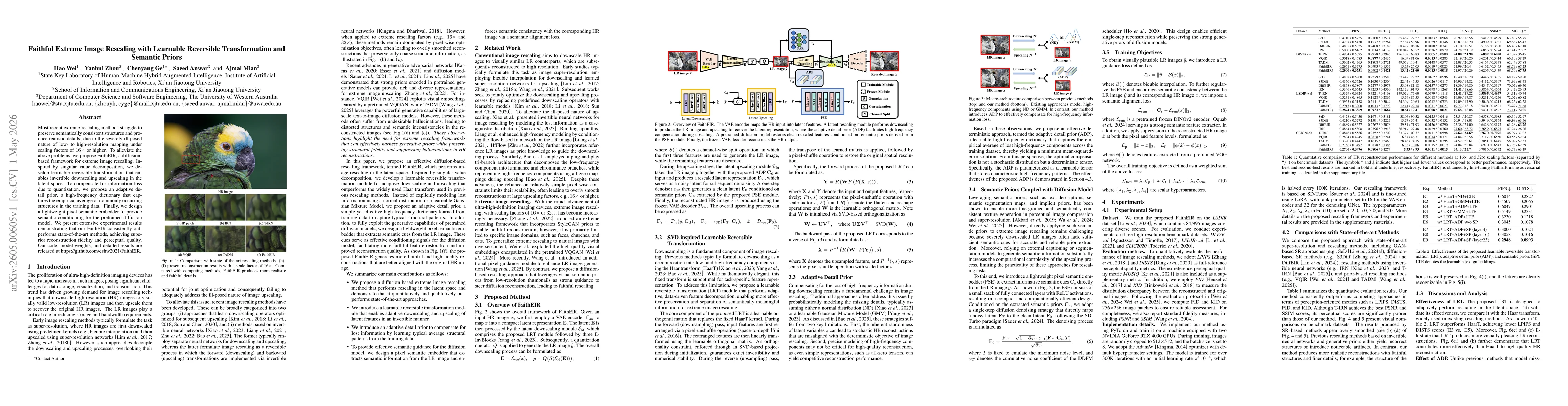 Thumbnail for Faithful Extreme Image Rescaling with Learnable Reversible Transformation and Semantic Priors