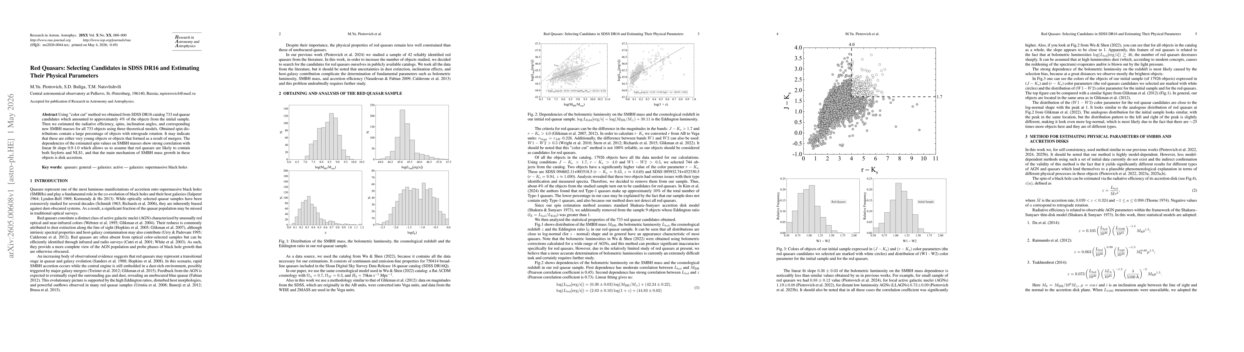 Thumbnail for Red Quasars: Selecting Candidates in SDSS DR16 and Estimating Their Physical Parameters
