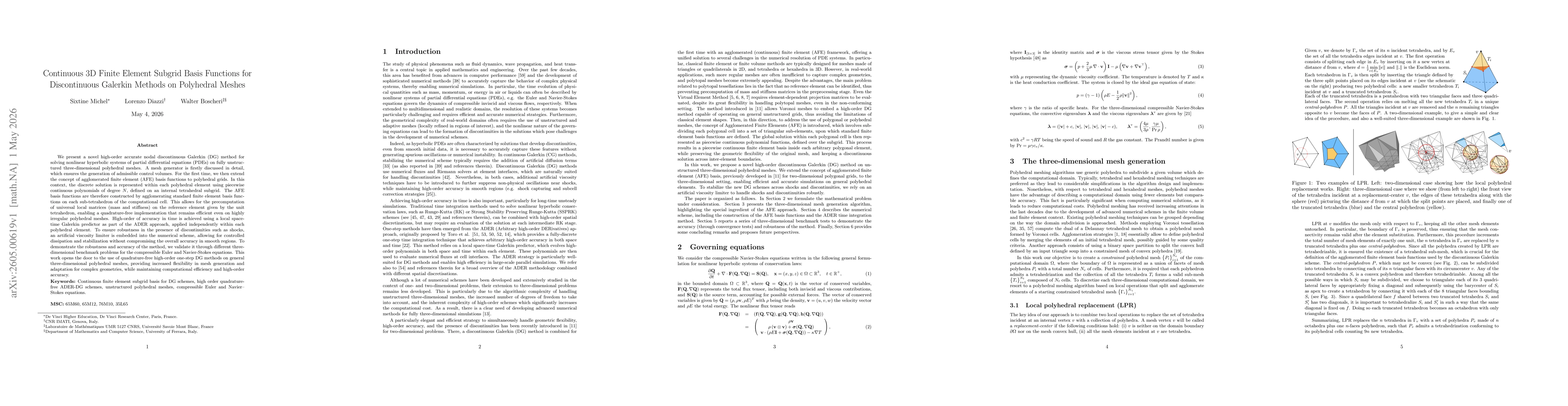 Thumbnail for Continuous 3D Finite Element Subgrid Basis Functions for Discontinuous Galerkin Methods on Polyhedral Meshes