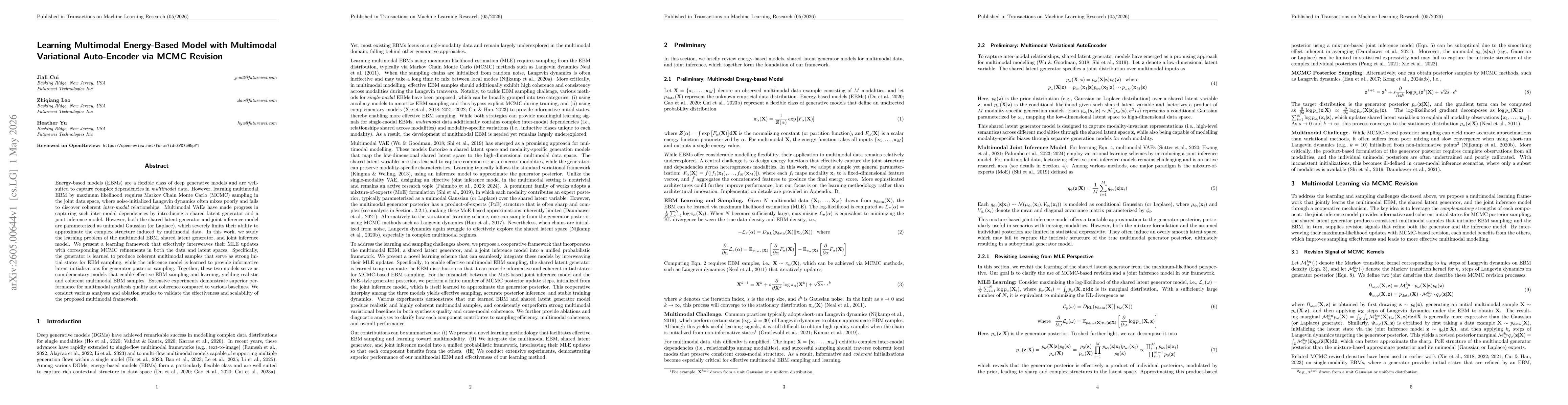 Thumbnail for Learning Multimodal Energy-Based Model with Multimodal Variational Auto-Encoder via MCMC Revision