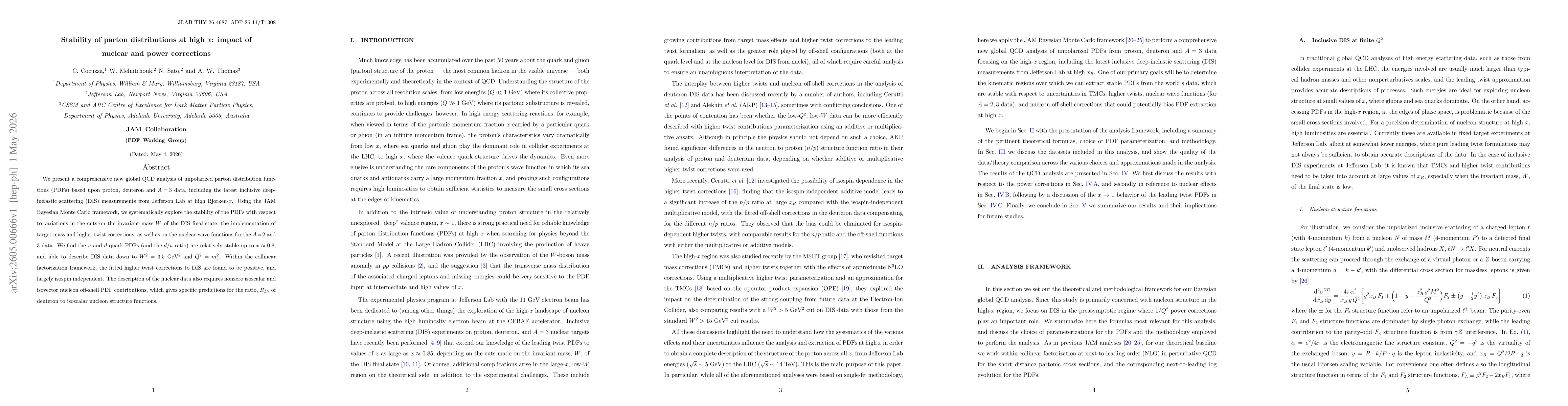 Thumbnail for Stability of parton distributions at high $x$: impact of nuclear and power corrections