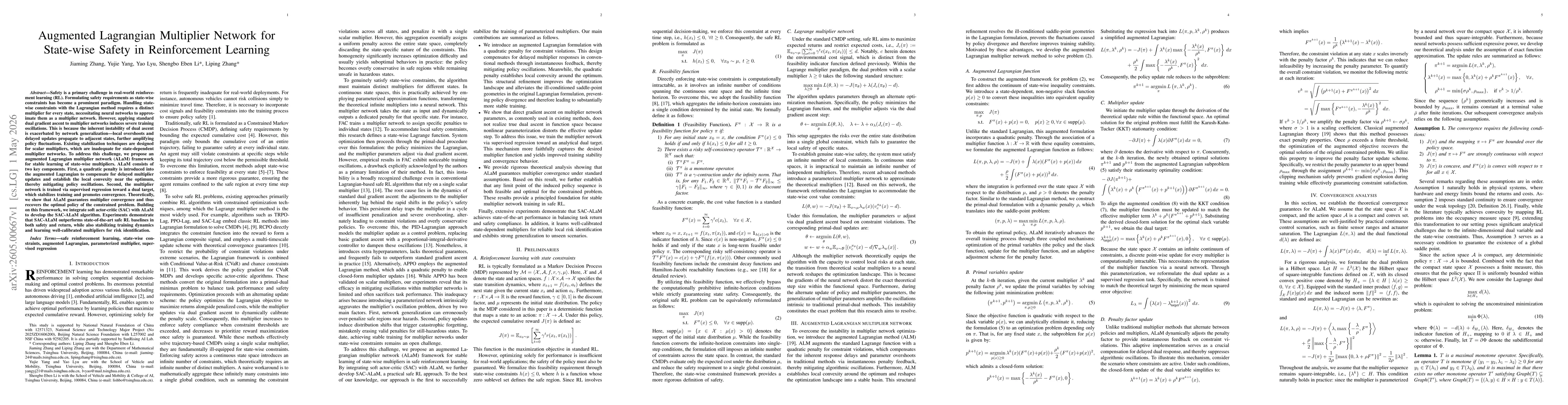 Thumbnail for Augmented Lagrangian Multiplier Network for State-wise Safety in Reinforcement Learning
