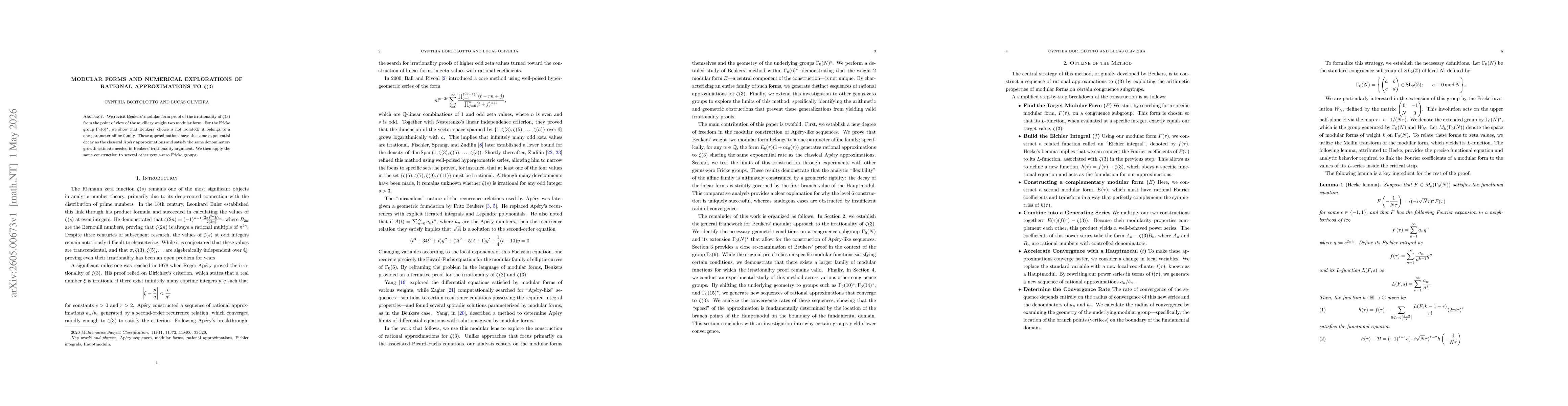 Thumbnail for Modular Forms and Numerical Explorations of Rational Approximations to $ζ(3)$