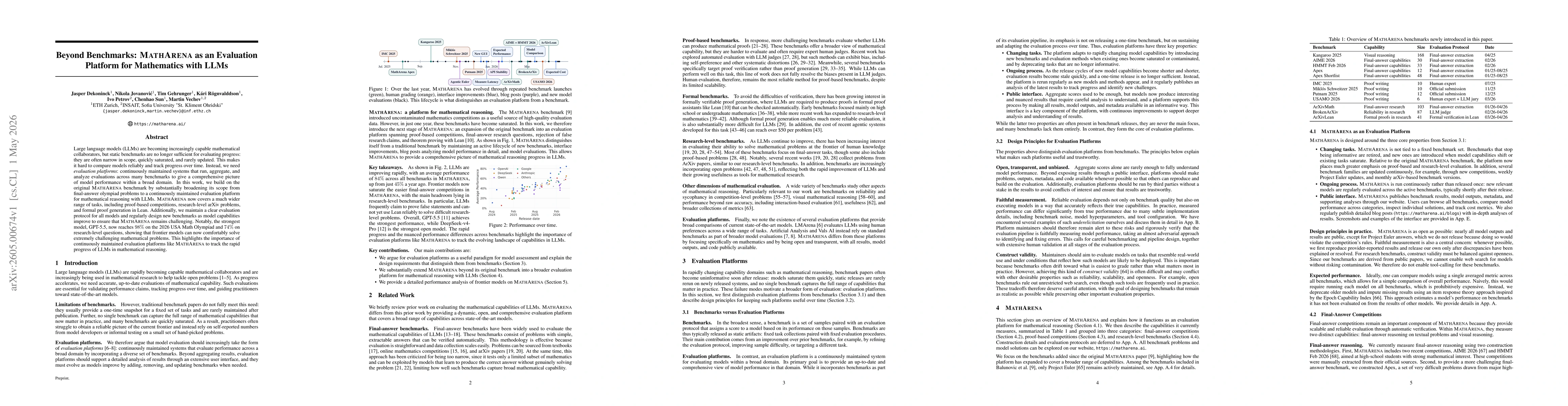 Thumbnail for Beyond Benchmarks: MathArena as an Evaluation Platform for Mathematics with LLMs
