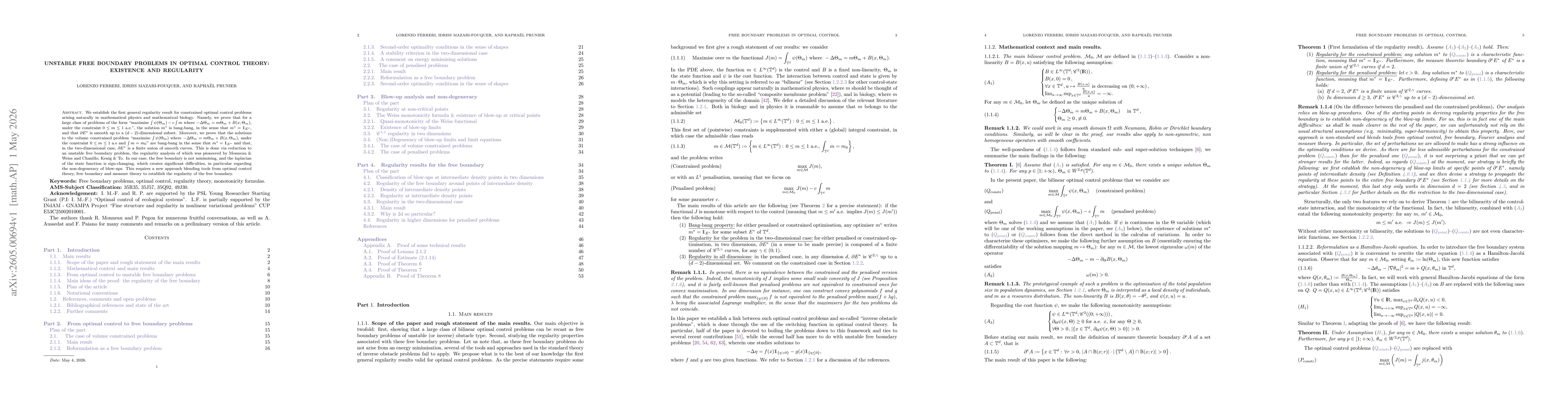 Thumbnail for Unstable free boundary problems in optimal control theory: existence and regularity