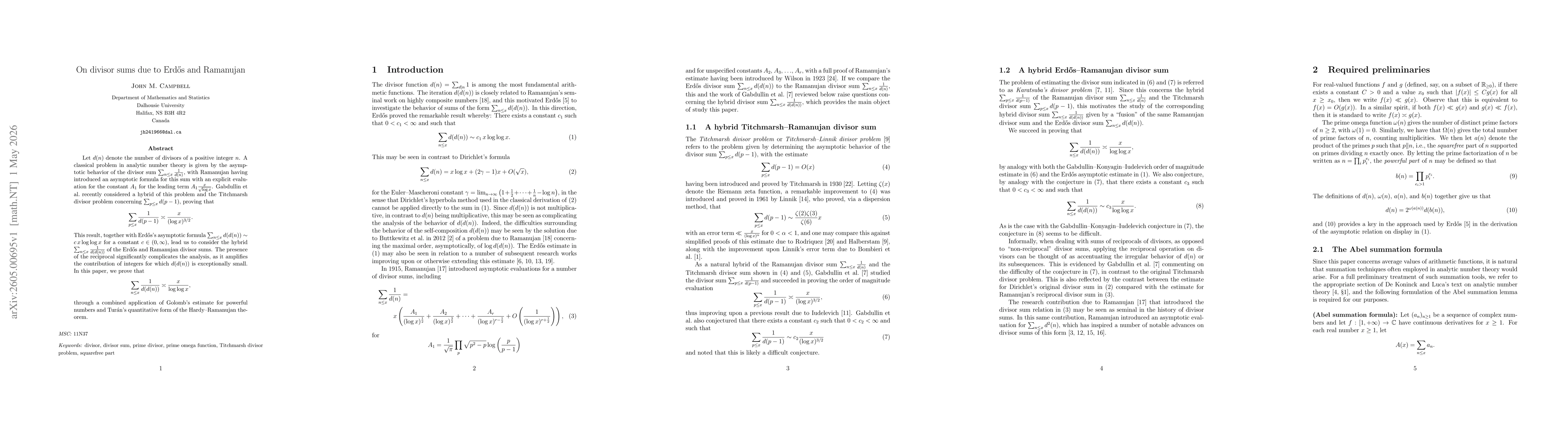 Thumbnail for On divisor sums due to Erdős and Ramanujan