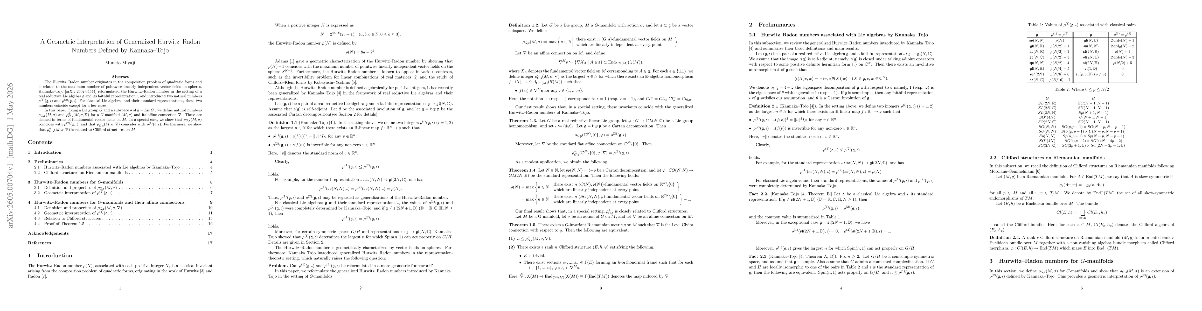 Thumbnail for A Geometric Interpretation of Generalized Hurwitz--Radon Numbers Defined by Kannaka--Tojo