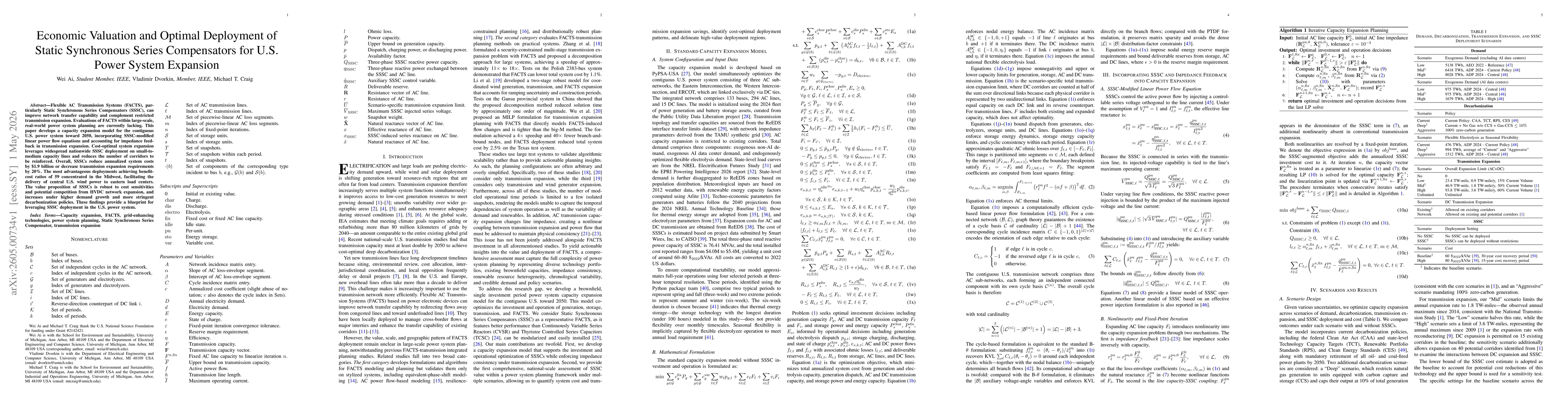 Thumbnail for Economic Valuation and Optimal Deployment of Static Synchronous Series Compensators for U.S. Power System Expansion