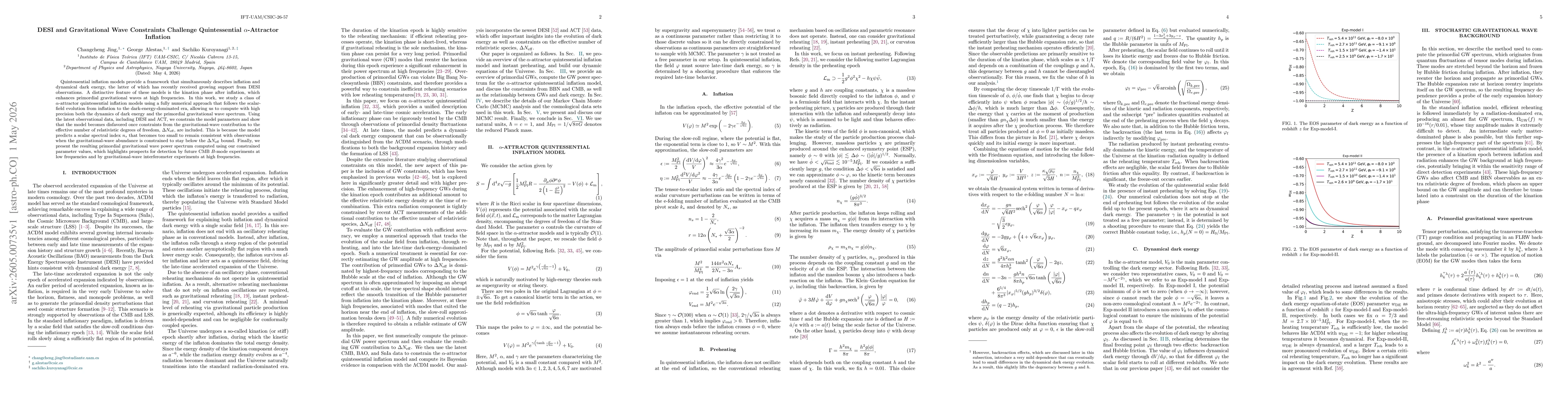 Thumbnail for DESI and Gravitational Wave Constraints Challenge Quintessential α-Attractor Inflation