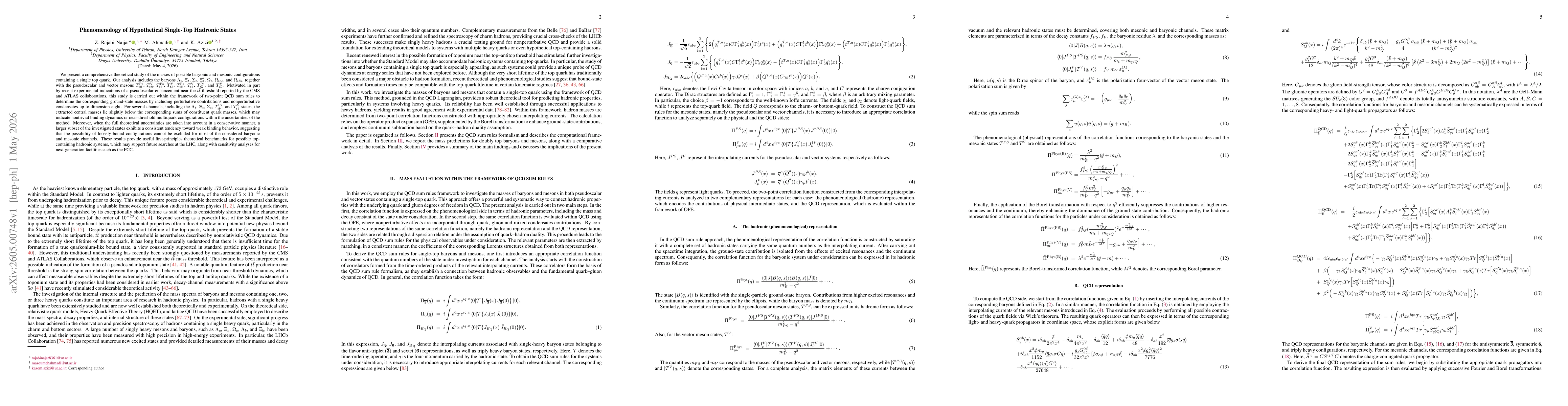 Thumbnail for Phenomenology of Hypothetical Single-Top Hadronic States