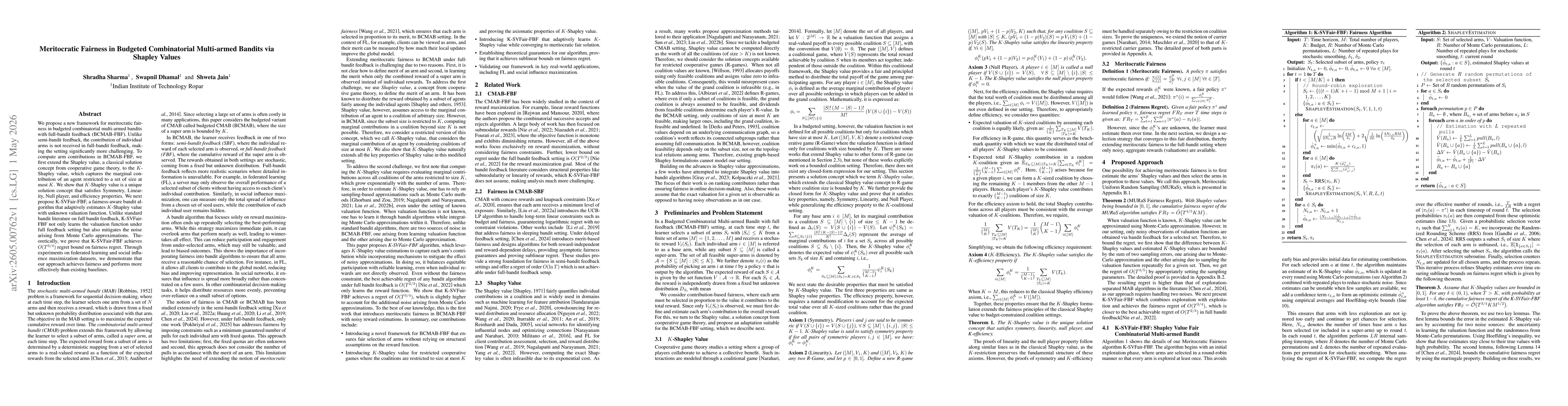 Thumbnail for Meritocratic Fairness in Budgeted Combinatorial Multi-armed Bandits via Shapley Values