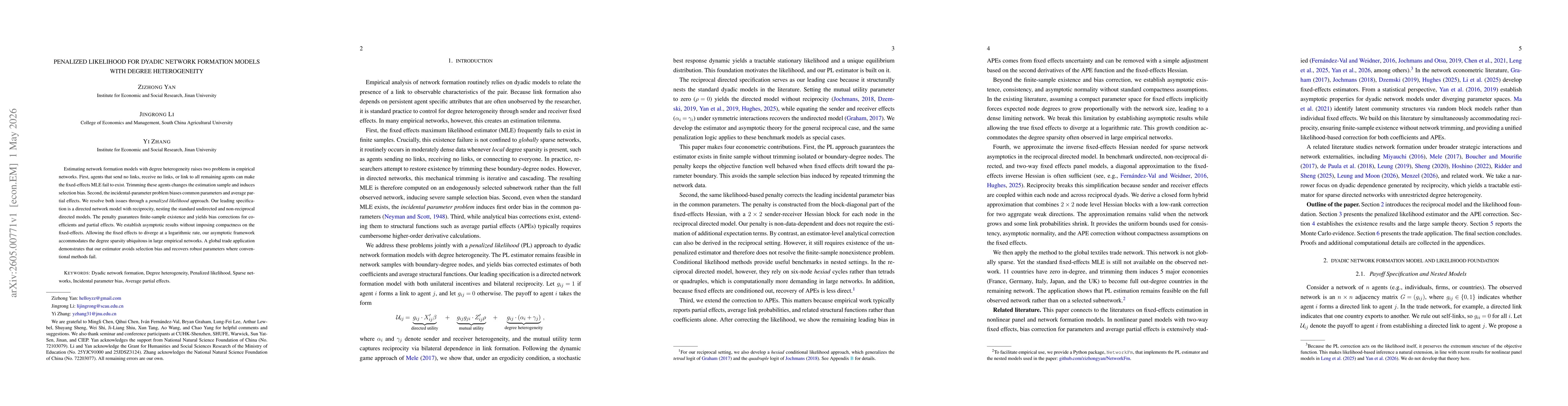 Thumbnail for Penalized Likelihood for Dyadic Network Formation Models with Degree Heterogeneity