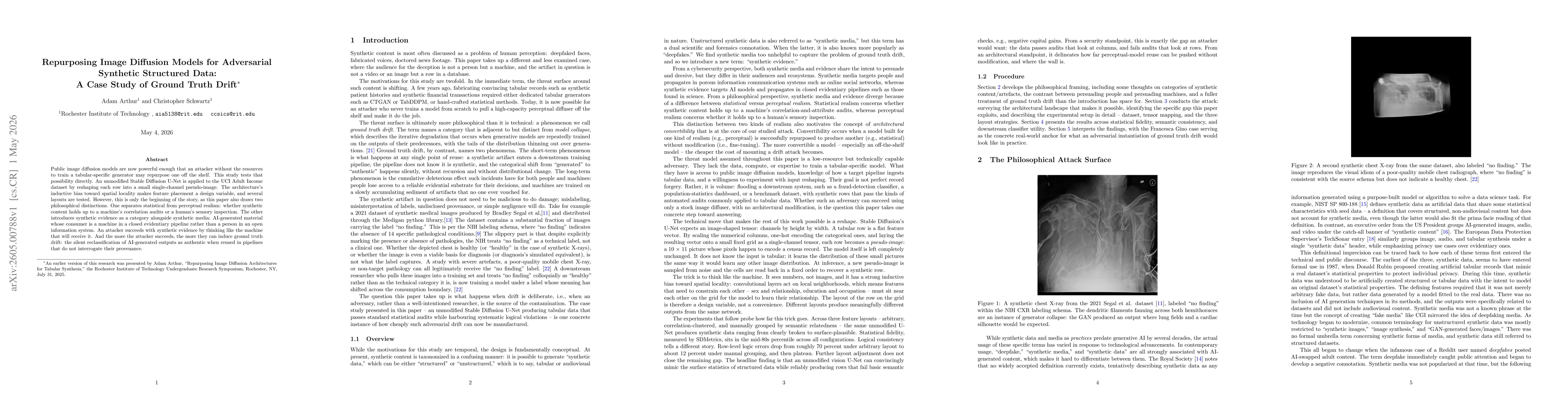 Thumbnail for Repurposing Image Diffusion Models for Adversarial Synthetic Structured Data: A Case Study of Ground Truth Drift