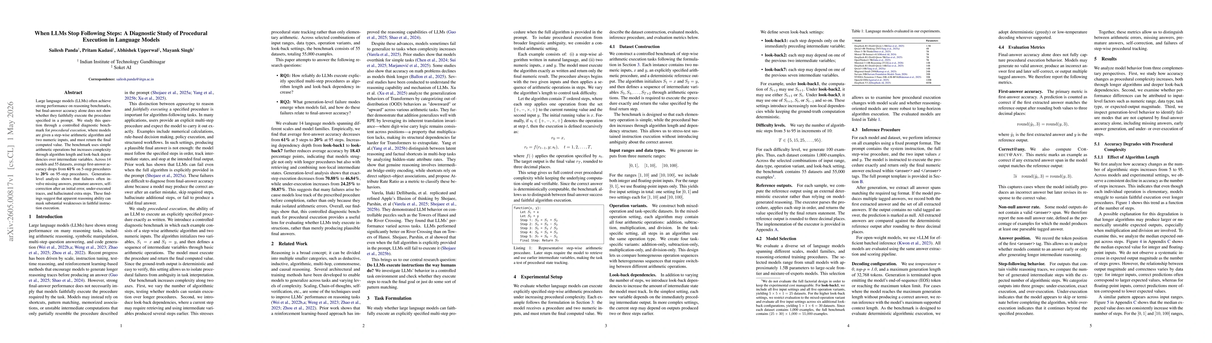 Thumbnail for When LLMs Stop Following Steps: A Diagnostic Study of Procedural Execution in Language Models