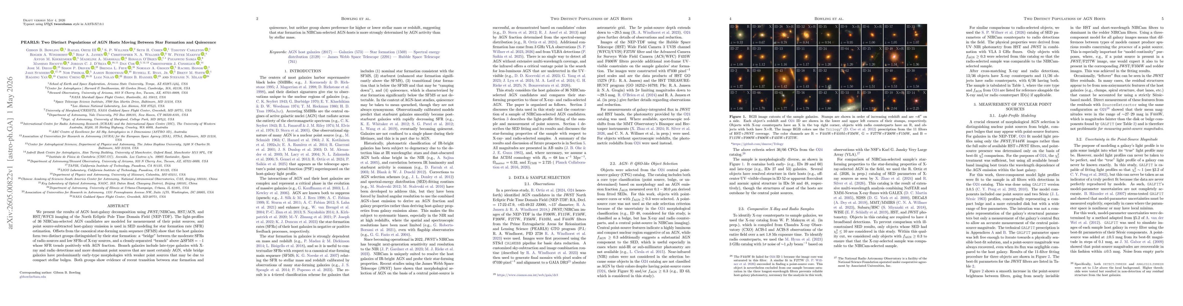 Thumbnail for PEARLS: Two Distinct Populations of AGN Hosts Moving Between Star Formation and Quiescence