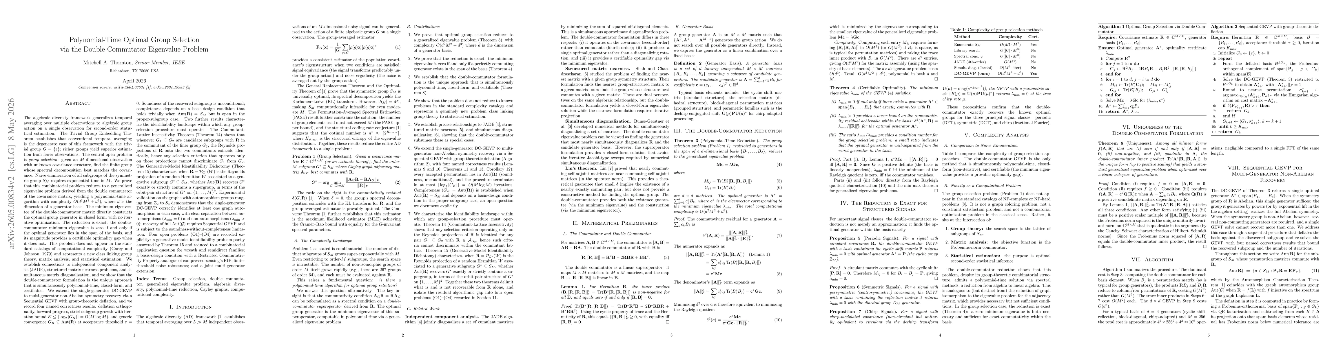 Thumbnail for Polynomial-Time Optimal Group Selection via the Double-Commutator Eigenvalue Problem