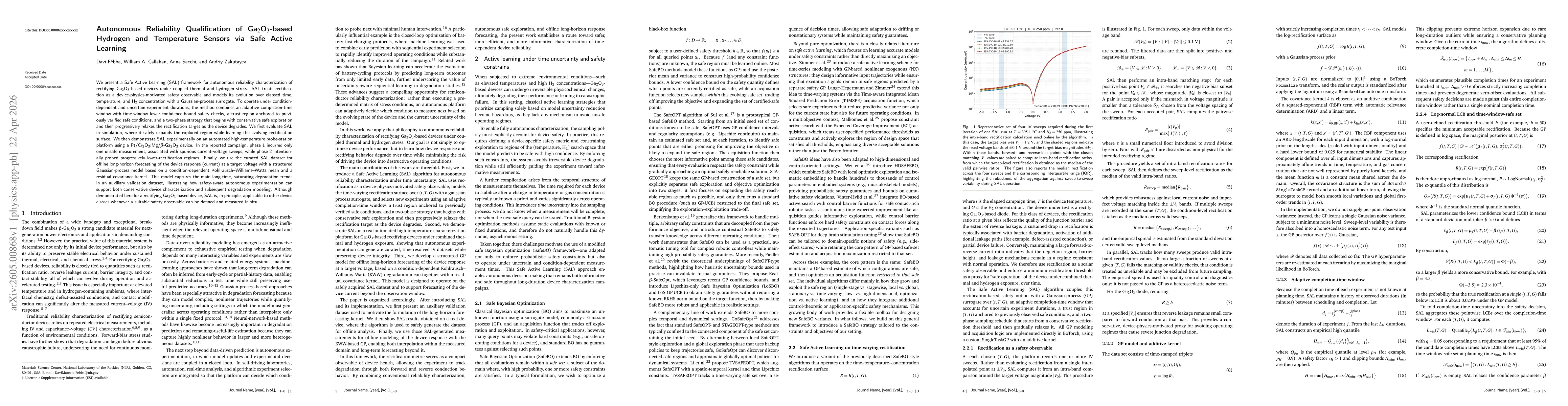 Thumbnail for Autonomous Reliability Qualification of Ga$_2$O$_3$-based Hydrogen and Temperature Sensors via Safe Active Learning