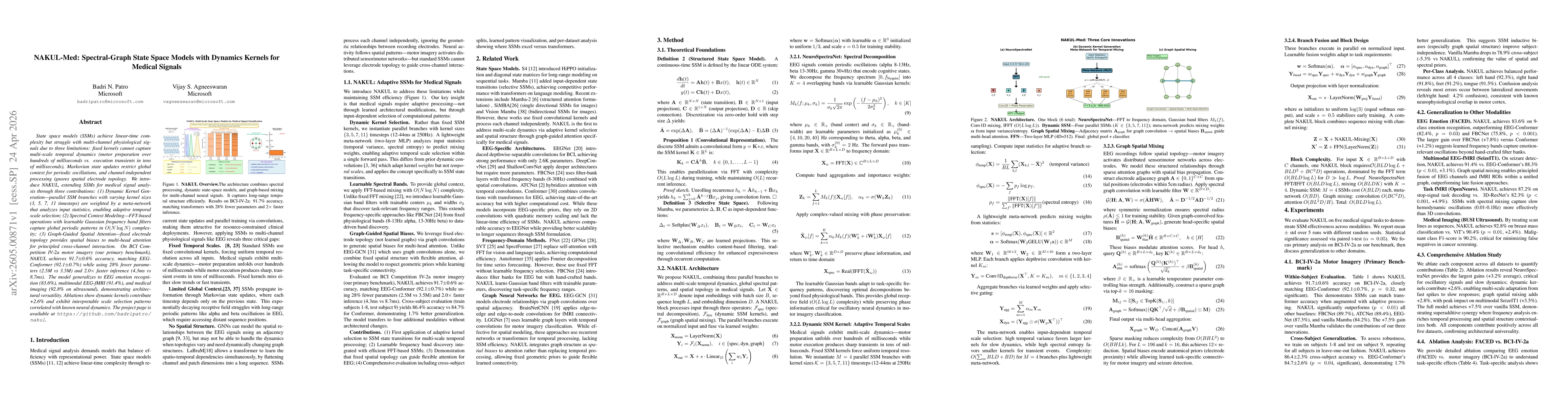 Thumbnail for NAKUL-Med: Spectral-Graph State Space Models with Dynamics Kernels for Medical Signals