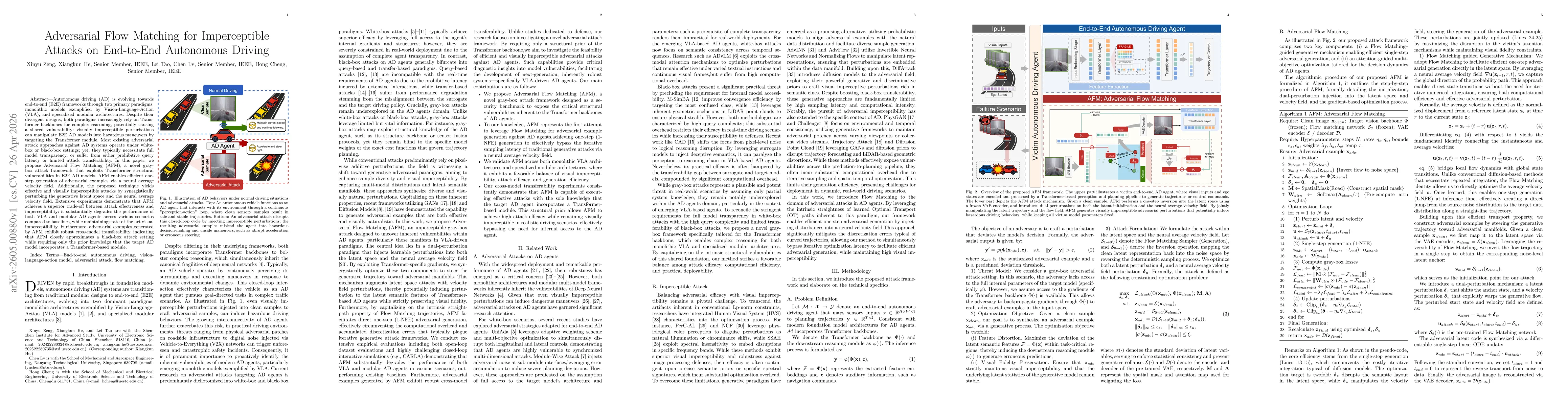 Thumbnail for Adversarial Flow Matching for Imperceptible Attacks on End-to-End Autonomous Driving