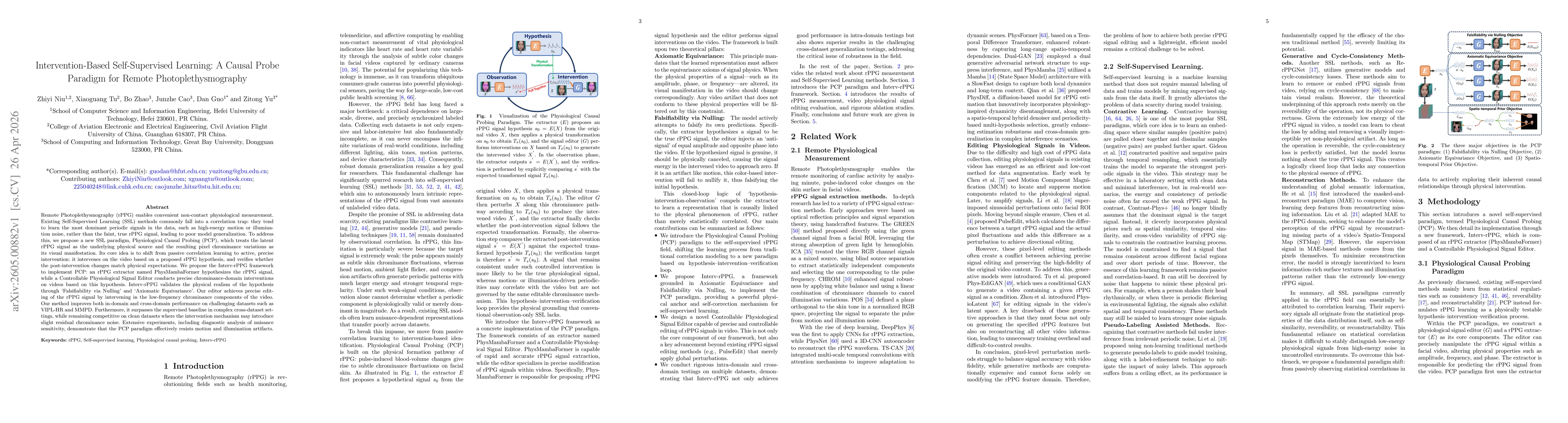 Thumbnail for Intervention-Based Self-Supervised Learning: A Causal Probe Paradigm for Remote Photoplethysmography