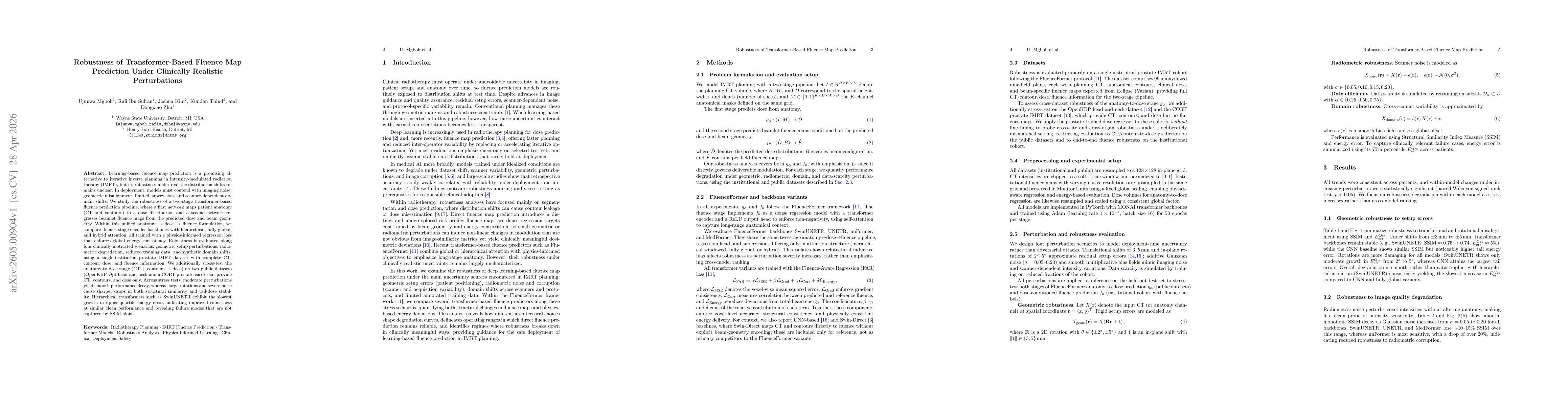 Thumbnail for Robustness of Transformer-Based Fluence Map Prediction Under Clinically Realistic Perturbations