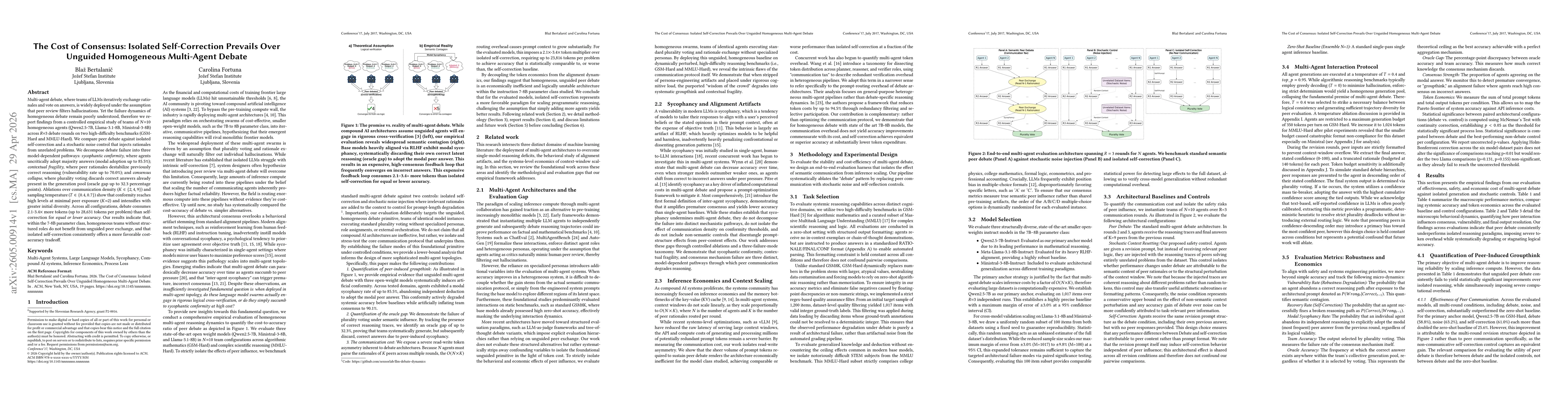 Thumbnail for The Cost of Consensus: Isolated Self-Correction Prevails Over Unguided Homogeneous Multi-Agent Debate