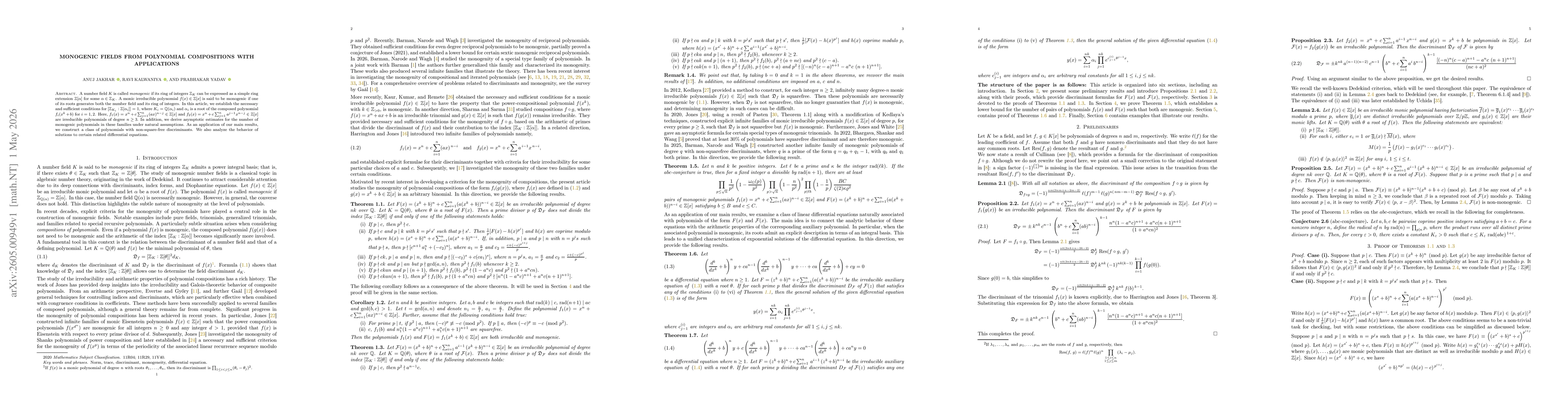 Thumbnail for Monogenic Fields from Polynomial Compositions with Applications
