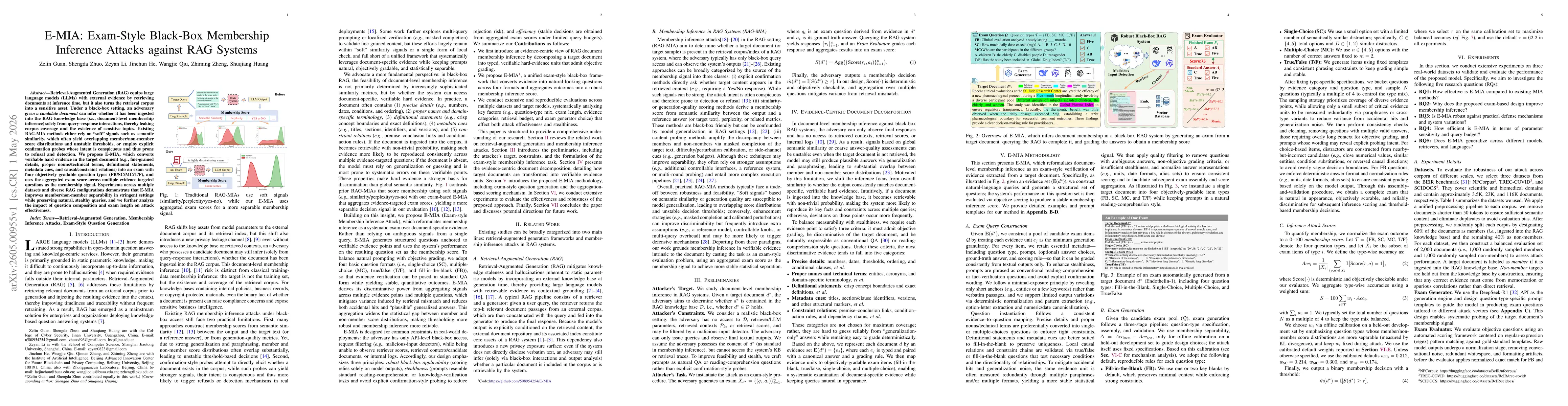Thumbnail for E-MIA: Exam-Style Black-Box Membership Inference Attacks against RAG Systems