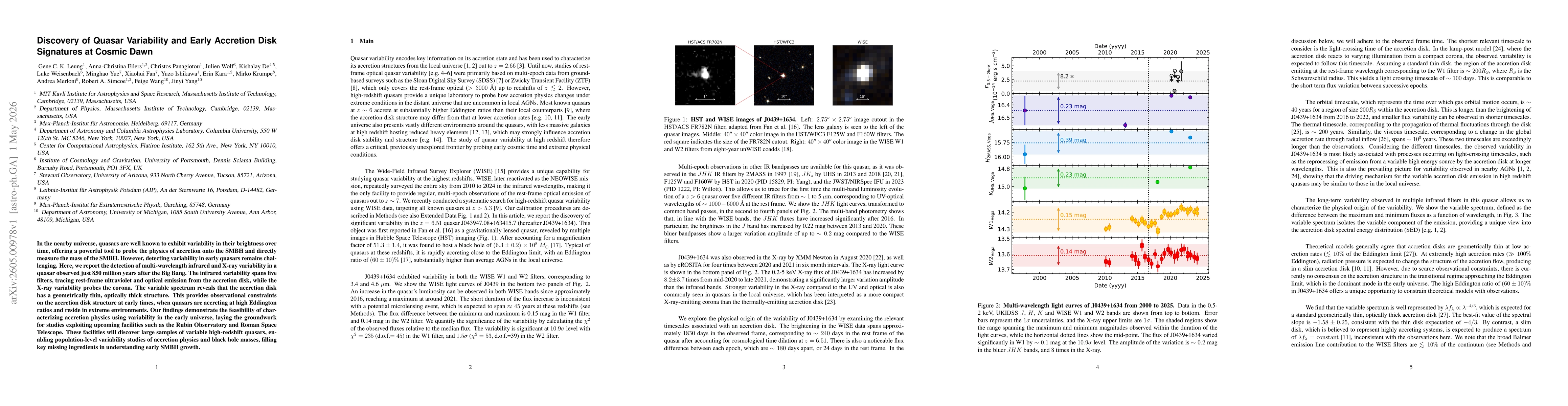 Thumbnail for Discovery of Quasar Variability and Early Accretion Disk Signatures at Cosmic Dawn