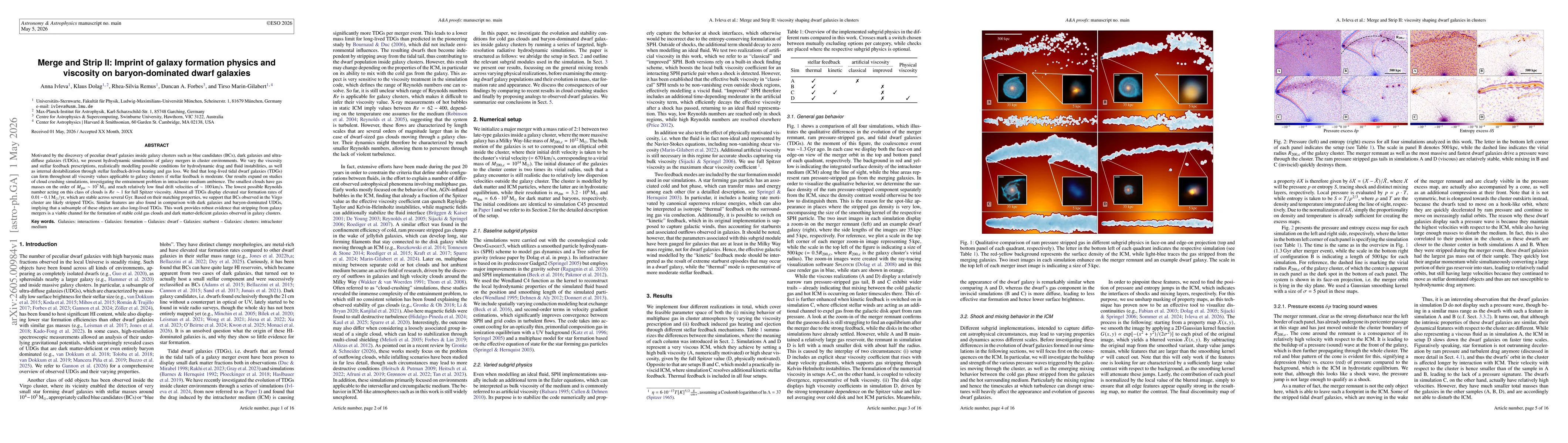 Thumbnail for Merge and Strip II: Imprint of galaxy formation physics and viscosity on baryon-dominated dwarf galaxies