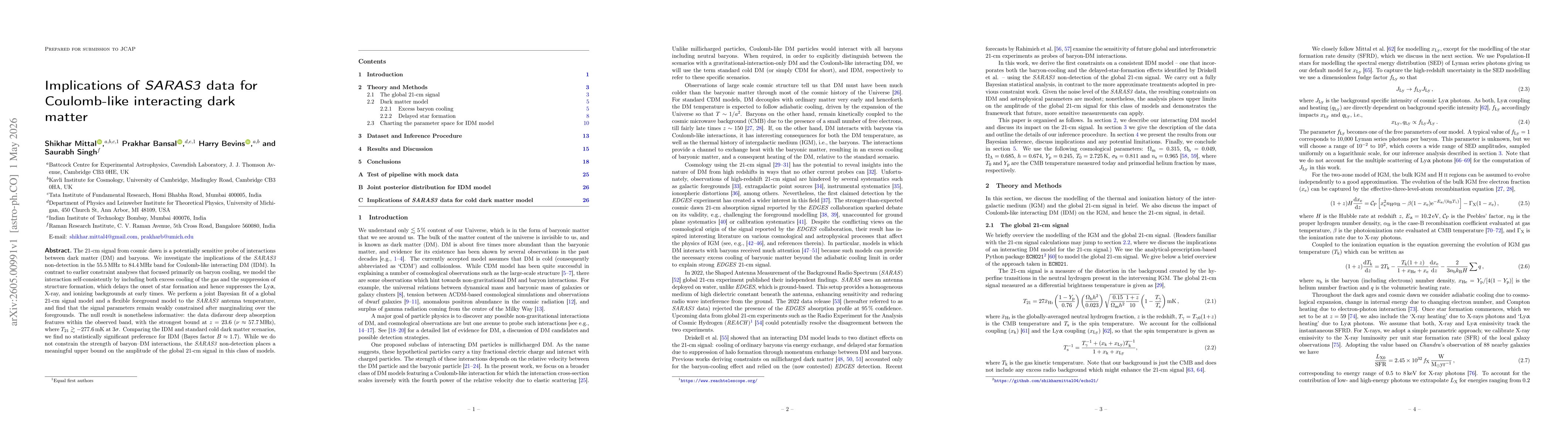 Thumbnail for Implications of \textit{SARAS3} data for Coulomb-like interacting dark matter