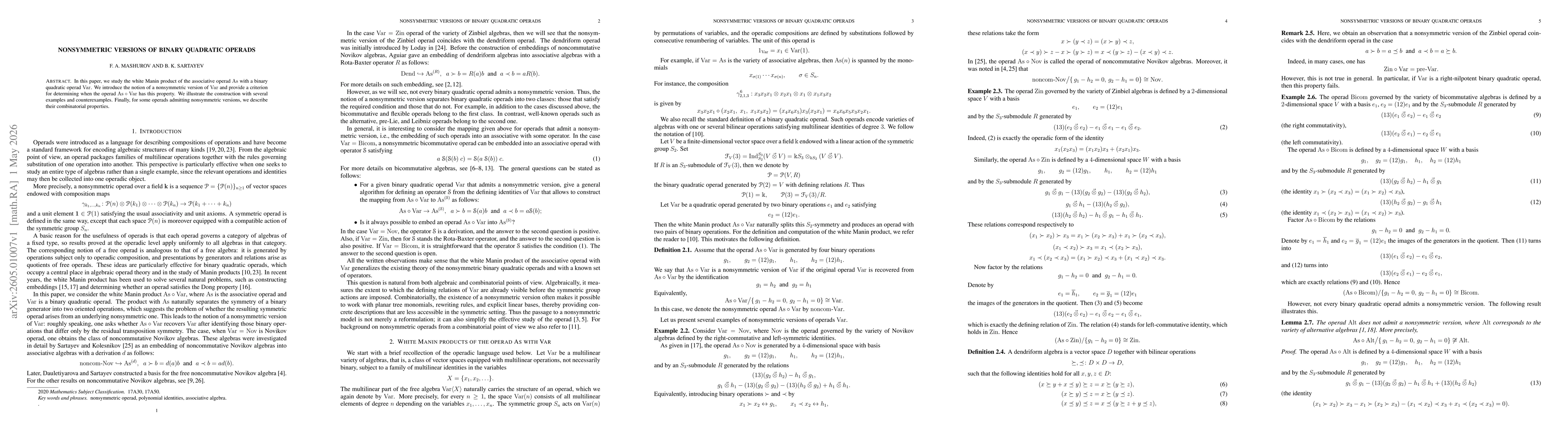 Thumbnail for Nonsymmetric versions of binary quadratic operads
