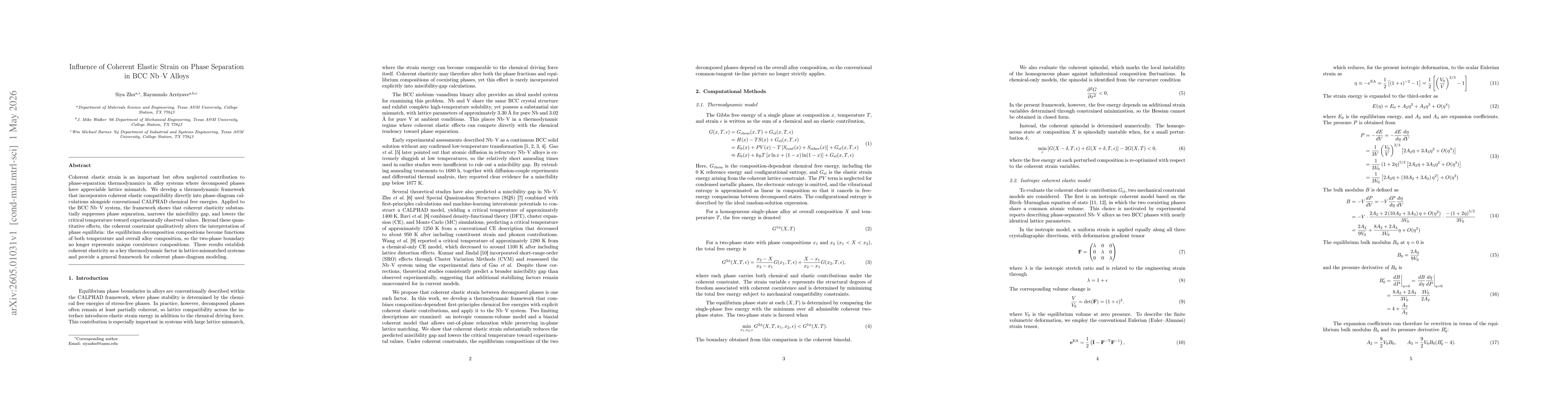 Thumbnail for Influence of Coherent Elastic Strain on Phase Separation in BCC Nb-V Alloys