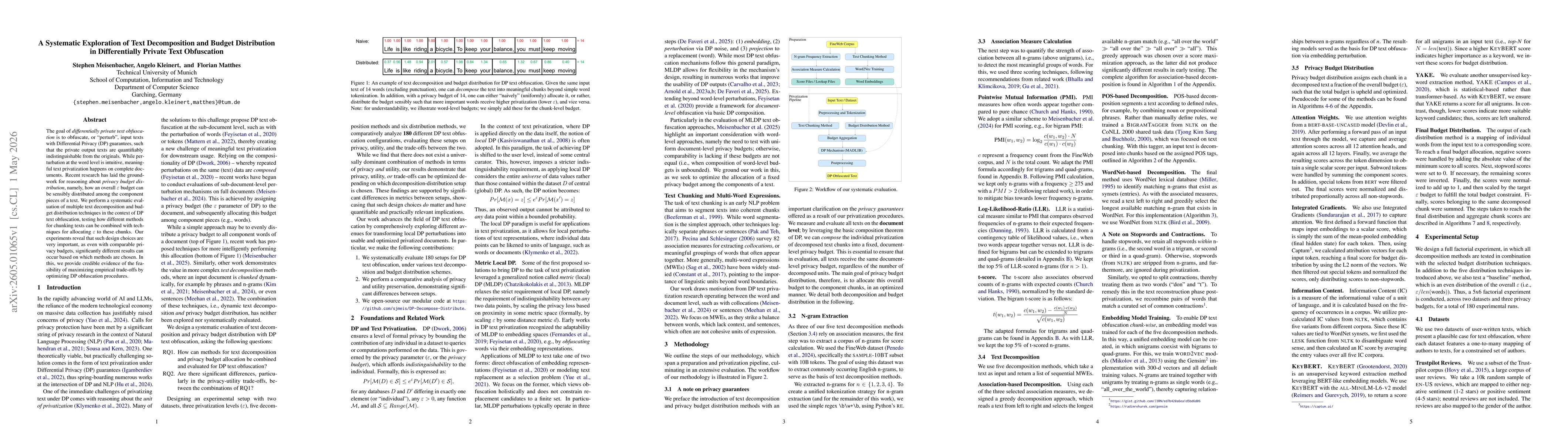 Thumbnail for A Systematic Exploration of Text Decomposition and Budget Distribution in Differentially Private Text Obfuscation
