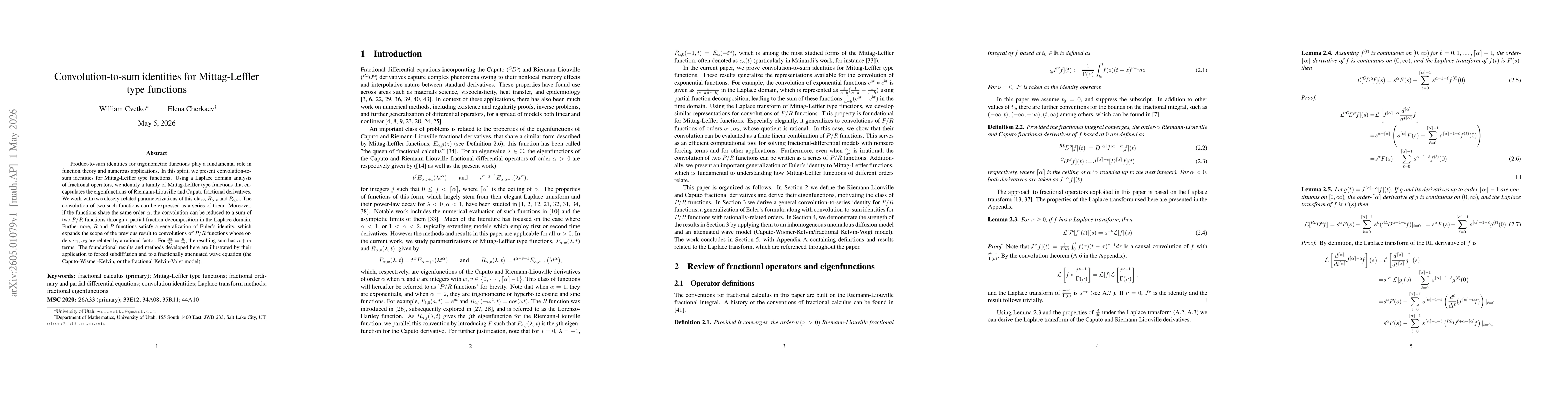 Thumbnail for Convolution-to-sum identities for Mittag-Leffler type functions