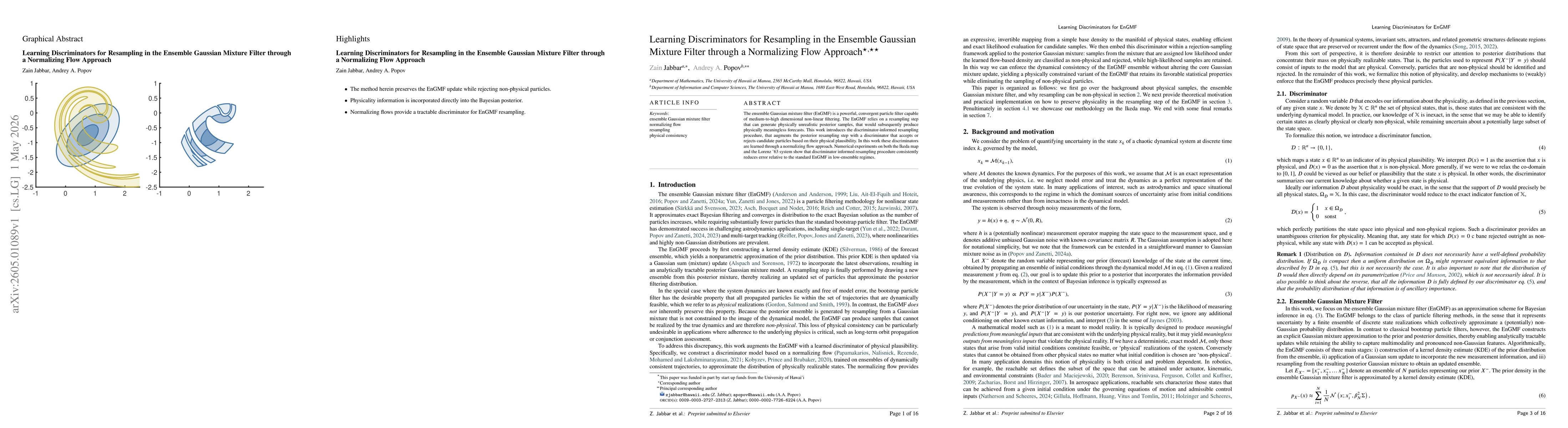Thumbnail for Learning Discriminators for Resampling in the Ensemble Gaussian Mixture Filter through a Normalizing Flow Approach