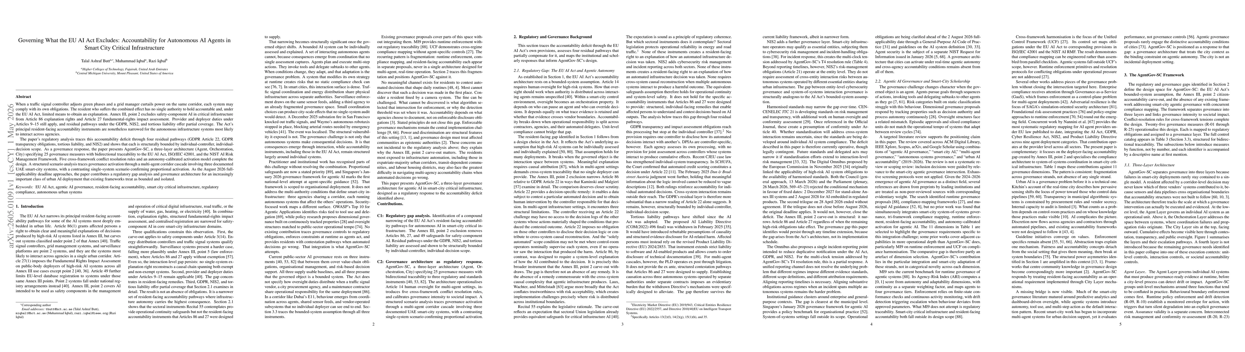 Thumbnail for Governing What the EU AI Act Excludes: Accountability for Autonomous AI Agents in Smart City Critical Infrastructure