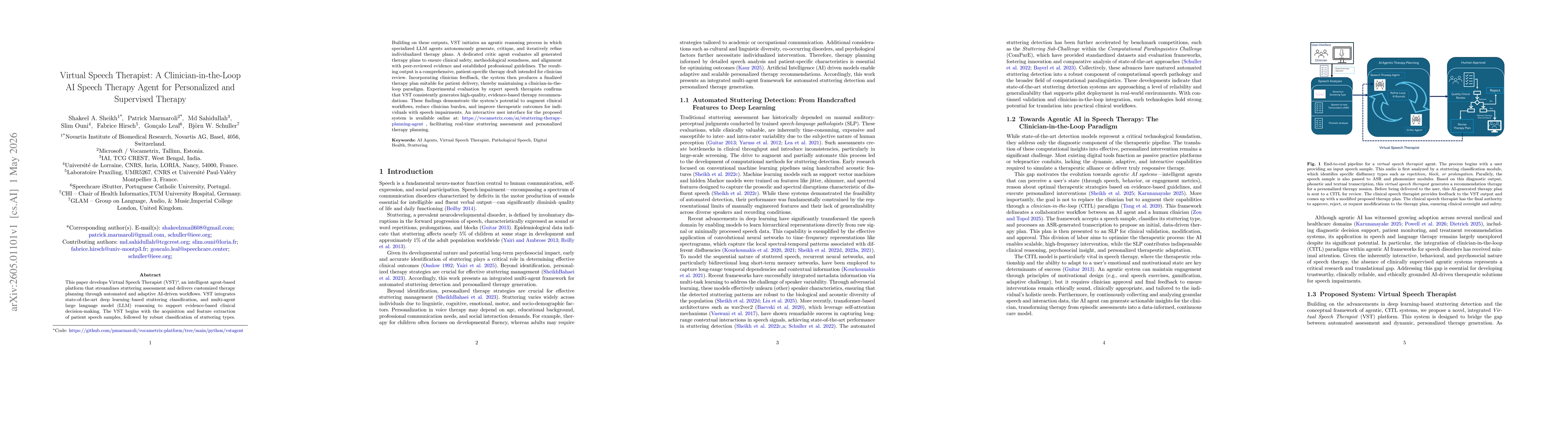 Thumbnail for Virtual Speech Therapist: A Clinician-in-the-Loop AI Speech Therapy Agent for Personalized and Supervised Therapy
