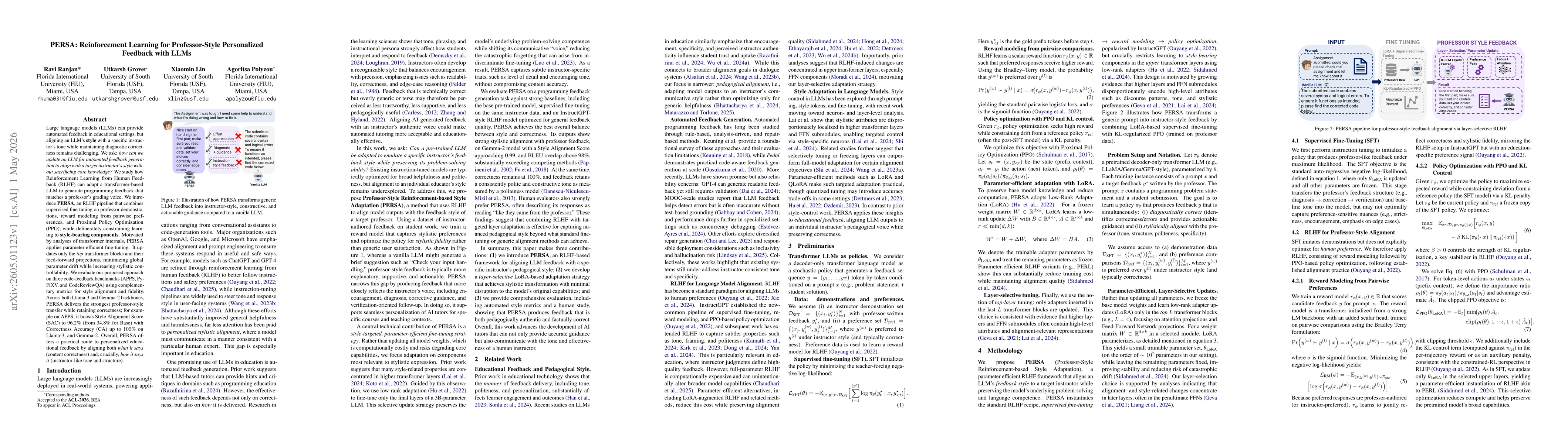 Thumbnail for PERSA: Reinforcement Learning for Professor-Style Personalized Feedback with LLMs